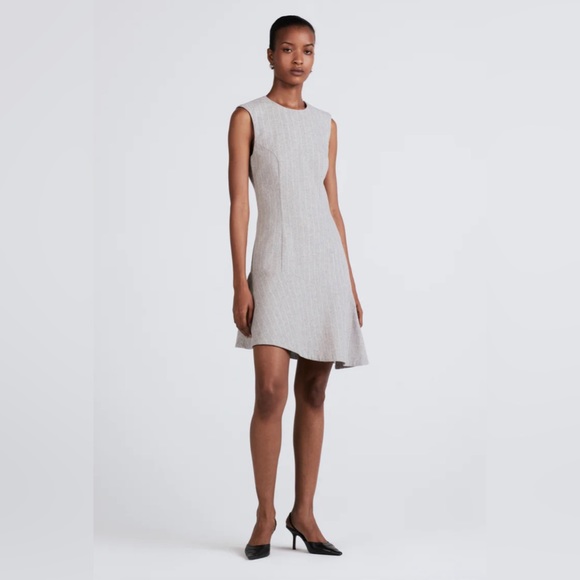 MEI SLEEVELESS ASYMMETRICAL HEM DRESS grey and white NWT size 6 - Picture 3 of 5